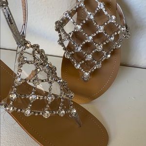 Sandals, embellished, crystals, size‎ 7